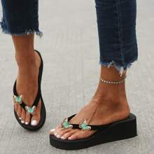 Xăng-đan đế bằng thông thường cỡ lớn dành cho nữ với 2 gót dày hình con bướm và thiết kế xỏ ngón - màu xanh lá - Xem 5