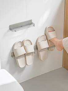 1pc Bathroom Slippers Rack With Drainage Holes, Wall-mount Storage Shelf For Shoe Organization And Toiletry - Grey - View 6