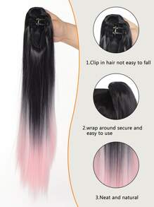 马尾辫彩色合成爪夹式女士接发直发片马尾辫蓝粉色头发适合女性日常万圣节派对