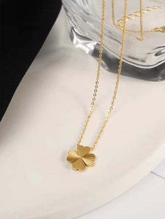 VceTd 1pc Stainless Steel Four-Leaf Clover Shape Pendant Necklace With Yellow Etched Detail Valentines,Mom,Mother,Mother's Day,Gift