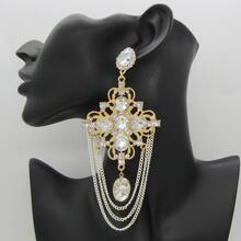 多色金屬串珠托耳飾品,波西米亞風水晶吊墜耳環 - 白色 - 查看 1