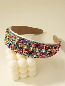 1pc European And American Style Multicolor Fragmented Stone Design Women's Hair Hoop, Fashionable And Versatile Hair Accessory - Multicolor - View 1