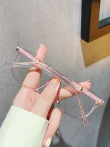 女士时尚方形框架眼镜 - 淺粉色 - 查看 2