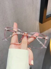 女士时尚方形框架眼镜 - 淺粉色 - 查看 1