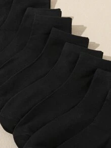 10双女士舒适吸汗透气简约时尚中筒袜，秋季 - 黑色 - 查看 3