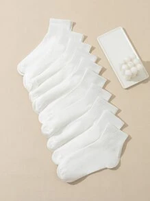 10pairs Women's Comfortable Sweat-absorbent Breathable Minimalist Fashion Crew Socks
