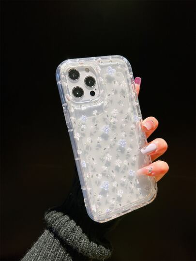 Gentle Mint Flower Design Shock-Absorbing Phone Case, Fashionable Phone Accessories Compatible With Apple 11, 12, 13, 14, 15 Pro Max/13 Pro Max, XR, XS, 16 And Galaxy A54 5G, A52, A14, A15, A12, S22, S21 Series Waterproof Anti-Fall Scratch Resistant