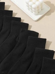 10雙夏季女式運動襪，輕便透氣，素色 - 黑色 - 查看 3