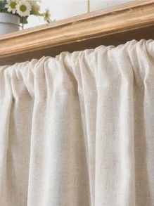 1pc Beige Solid Color Japanese Style Square Pattern Design Curtain With Tassel Lace Trimming, For Decorative Living Room, Bedroom Window And Door Separation - Beige - View 8