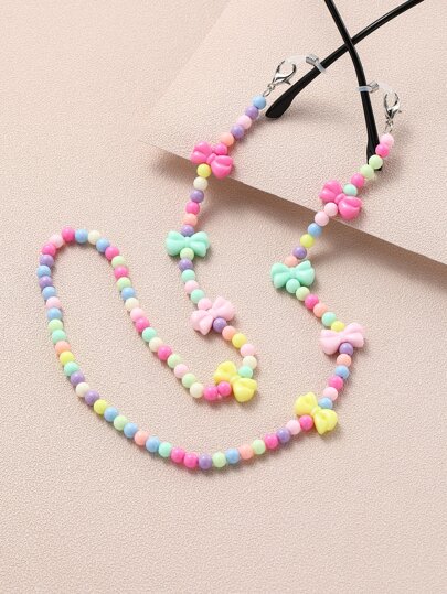 1pc Girls Bow-knot Decor PMMA Beaded Glasses Chain For Daily Decoration