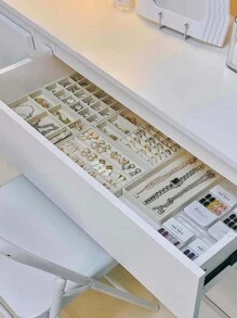1pc Jewelry Tray For Earrings, Rings, Necklaces, Storage And Free Combination - Beige - View 4
