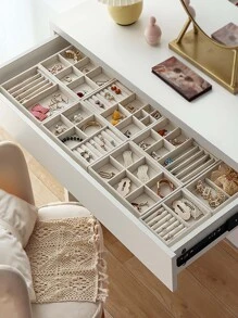 1pc Jewelry Tray For Earrings, Rings, Necklaces, Storage And Free Combination - Beige - View 1