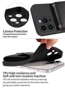 1 Ốp lưng điện thoại bằng da PU có khe cắm thẻ đa năng dạng đeo chéo, tương thích với Apple 17 Pro Max, 17 Pro, 17 Air, dòng OPPO - màu đen - Xem 5