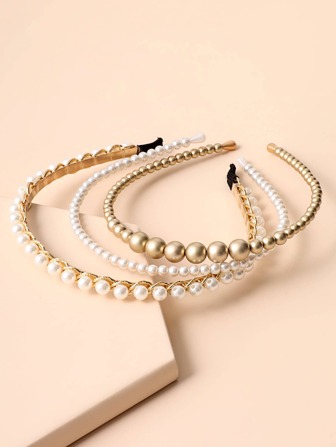 3 pièces Cerceaux de cheveux à perles de faux pour femmes, convenant pour un port quotidien, serre-tête pour femmes, accessoires capillaires, diadème