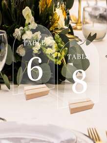 20PCS/Set Acrylic Card With Wooden Base, Wedding Party Guest List Seat Card, Blank Acrylic Board For Seat Logo, Suitable For Weddings, Banquets, Parties, Offices Valentine DAY, Valentines Wedding, Birthday