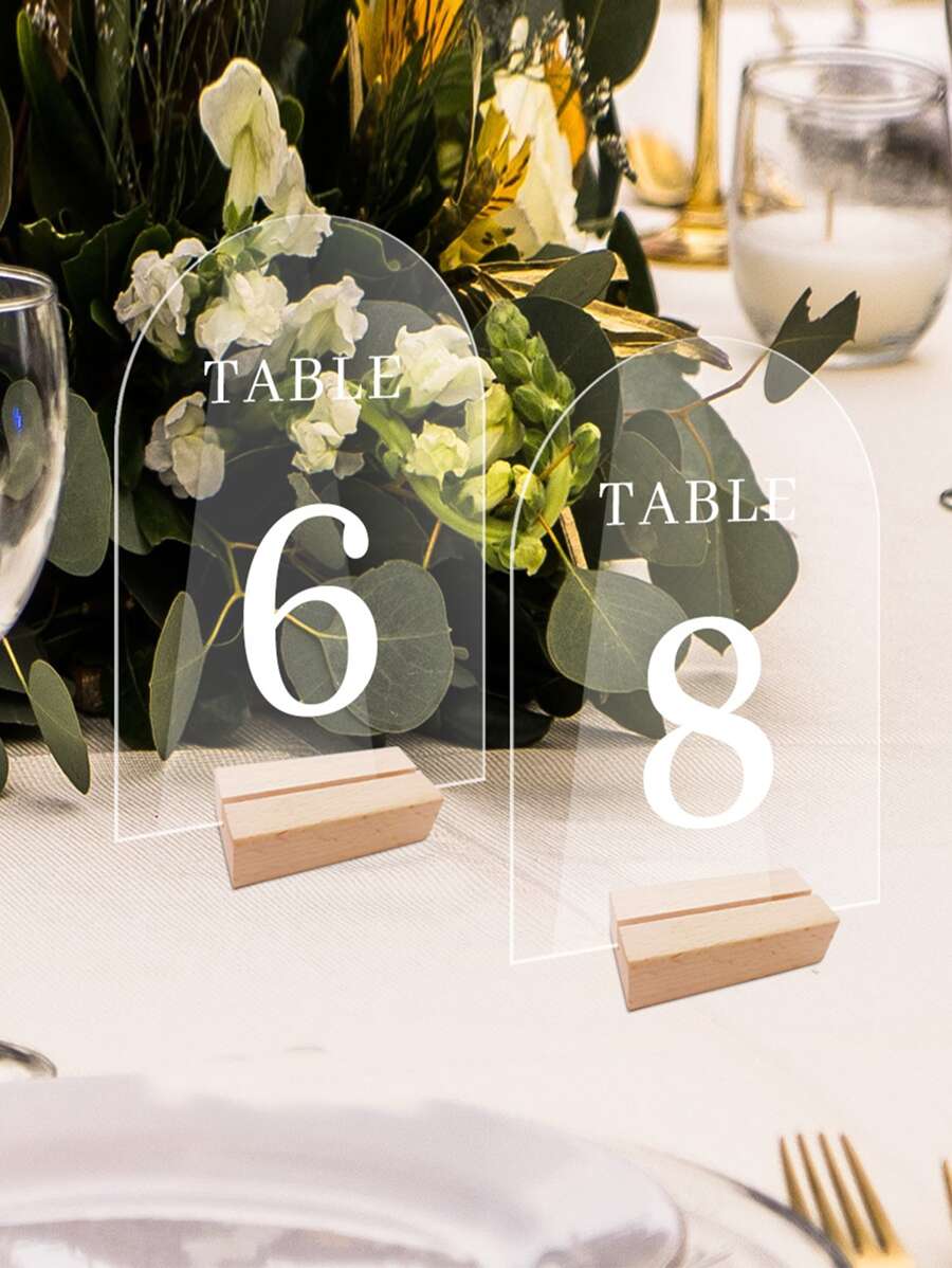 20PCS/Set Acrylic Card With Wooden Base, Wedding Party Guest List Seat Card, Blank Acrylic Board For Seat Logo, Suitable For Weddings, Banquets, Parties, Offices Valentine DAY, Valentines Wedding, Birthday