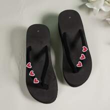 大碼女士休閒和時尚閃閃發光星星水鑽裝飾坡跟人字拖 - 紅色 - 查看 5