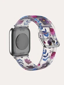1pc Leaf & Flower Pattern Fashionable TPU Watchband, Compatible With Apple Watch - Multicolor - View 1