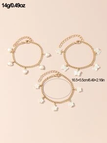 3 件装女孩花朵、心形和蝴蝶装饰铁质手链，适合日常装饰