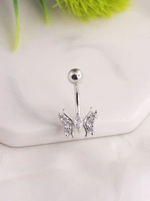 1 Peça Zircônia Cúbica Borboleta Forma Borboleta Umbigo Anel Umbigo Unha Jóia De Piercing