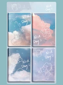 4入組熊和雲朵圖案筆記本 - 彩色 - 查看 1