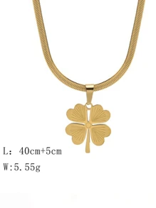 VceTd 1pc Stainless Steel Necklace With Yellow Four Leaf Clover Pendant - Yellow Gold - View 2