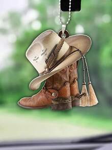 1pc Western Cowboy Boot Shaped Key Chain, Personalized Cowboy Boot & Hat Design Flat Car Decoration - Camel - View 3