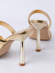 Solid Color Square Toe Fashion High Heel Women's Sandals - Gold - View 8