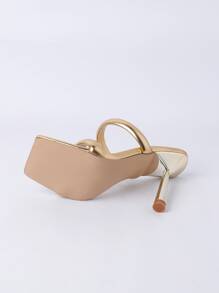 Solid Color Square Toe Fashion High Heel Women's Sandals - Gold - View 11