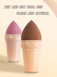 Ice Cream Makeup Sponge Set, 2pcs Super Soft Non-Edible Foundation Puff, Ice Cream Shaped, Beginner-Friendly Makeup Tool - Multicolor - View 4