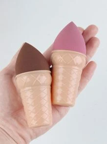 Ice Cream Makeup Sponge Set, 2pcs Super Soft Non-Edible Foundation Puff, Ice Cream Shaped, Beginner-Friendly Makeup Tool - Multicolor - View 5
