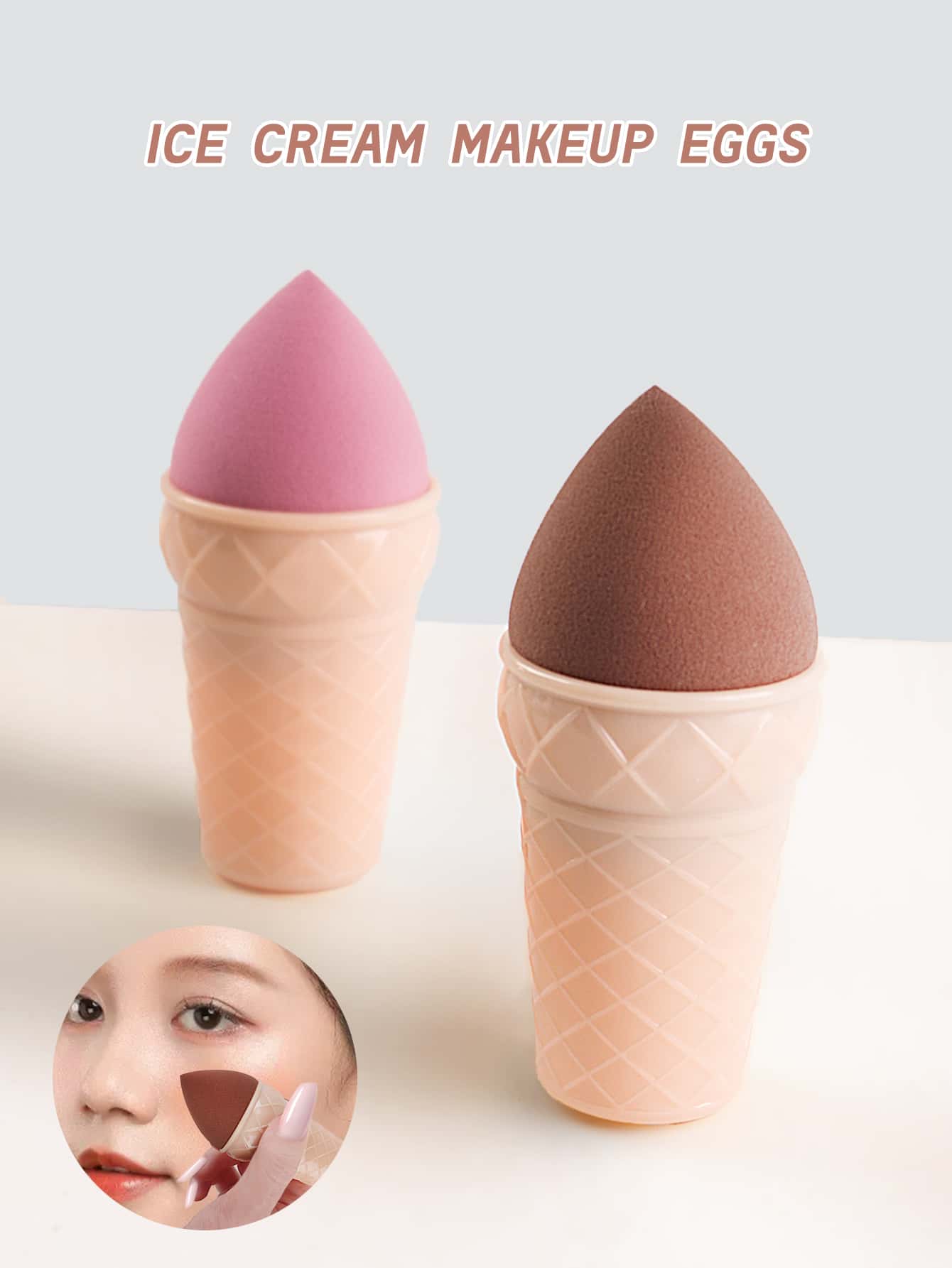 Ice Cream Makeup Sponge Set, 2pcs Super Soft Non-Edible Foundation Puff, Ice Cream Shaped, Beginner-Friendly Makeup Tool - Multicolor - View 1