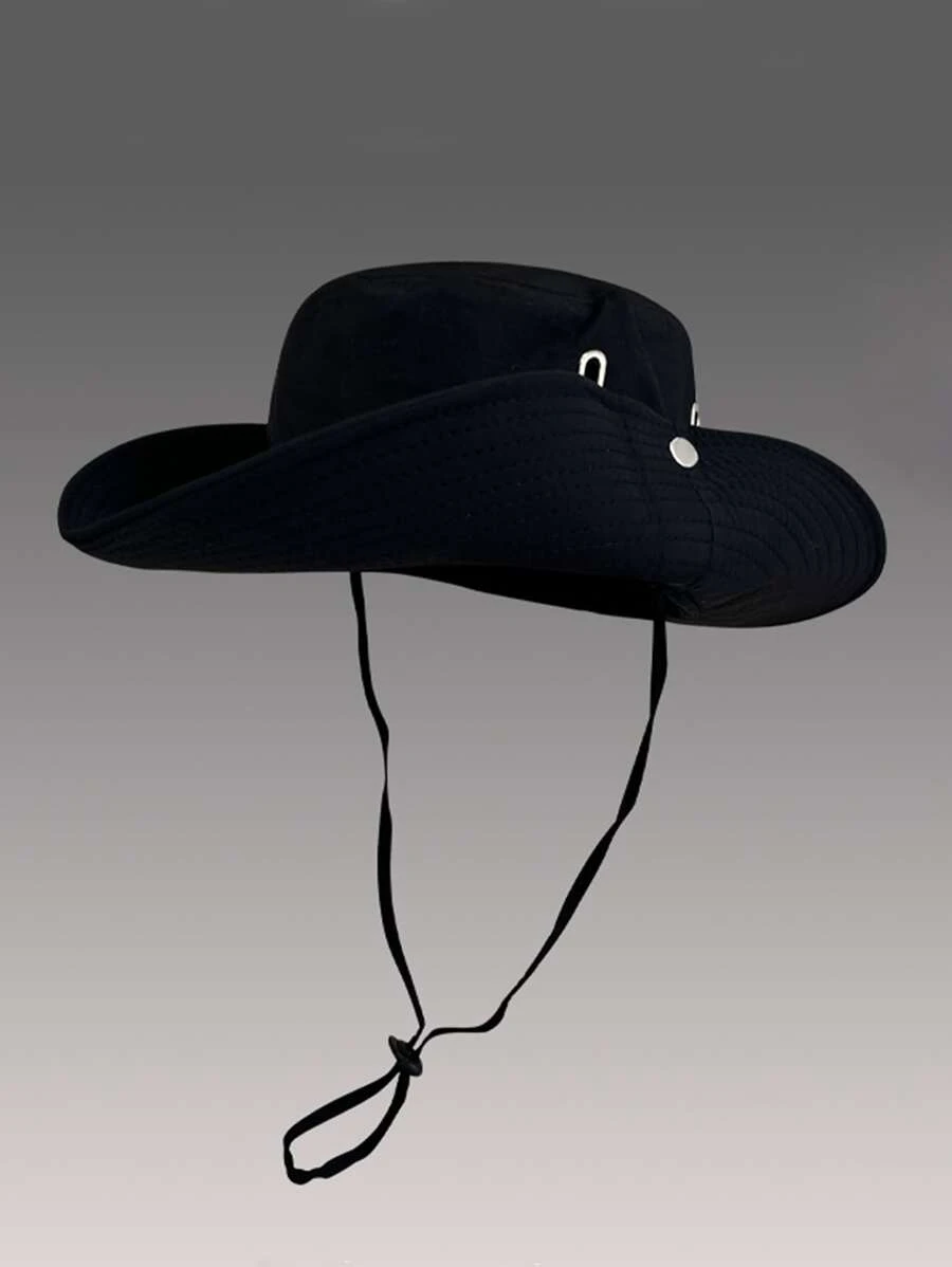 日式速干抽绳渔夫帽女夏季防晒户外徒步西部牛仔太阳帽男士休闲男士遮阳帽夏季帽子，适合徒步、钓鱼等夏季户外活动 - 黑色 - 查看 1