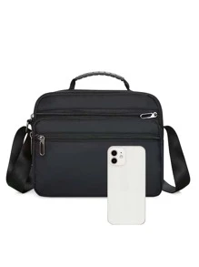 男士尼龍防水耐磨多層大容量單肩手提斜挎肩背假日旅行海灘通勤後背包 - 黑色 - 查看 2