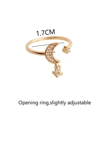 1pc Micro Inlaid Stars & Moon Open Adjustable Ring