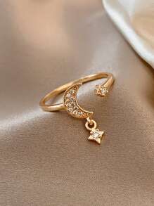 1pc Micro Inlaid Stars & Moon Open Adjustable Ring