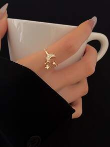 1pc Micro Inlaid Stars & Moon Open Adjustable Ring
