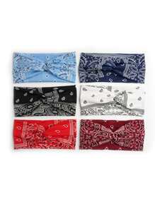 6pcs/Set Elastic Fashionable Sports Headband With Paisley Print & Crisscross Knot Design Boho,Gym Hair Band Turban Headband Sweatband Fall Winter Hair Accessories For Women For Vacation Outfits Woman Elegant Scarf Women Bandanas Soft Headwrap - Multicolor - View 2
