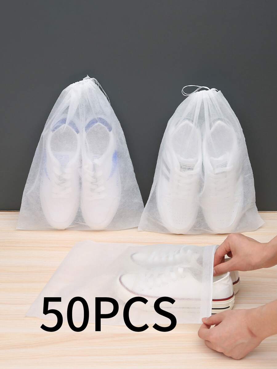 1入/50入白色半透明鞋收納袋，帶束口，家用防塵黃色防曬鞋袋，便攜式旅行鞋套 - 白色 - 查看 1