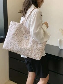 Bolso de tela estampado, bolso de hombro de compras casual, bolso de viaje, bolso de hombro grande, nuevo bolso de mano de verano, bolso de mamá, bolso de tela de punto minimalista para otoño/invierno - Multicolor - Ver 2