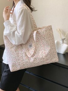 Bolso de tela estampado, bolso de hombro de compras casual, bolso de viaje, bolso de hombro grande, nuevo bolso de mano de verano, bolso de mamá, bolso de tela de punto minimalista para otoño/invierno - Multicolor - Ver 4