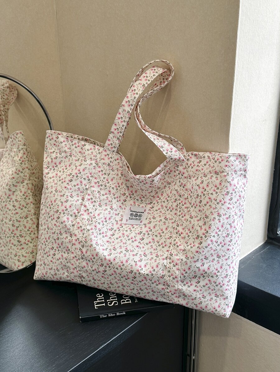 Bolso de tela estampado, bolso de hombro de compras casual, bolso de viaje, bolso de hombro grande, nuevo bolso de mano de verano, bolso de mamá, bolso de tela de punto minimalista para otoño/invierno - Multicolor - Ver 1