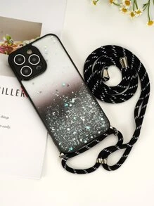 Sequin Phone Case With Lanyard,International Version, Not The Domestic Version - Black - View 1