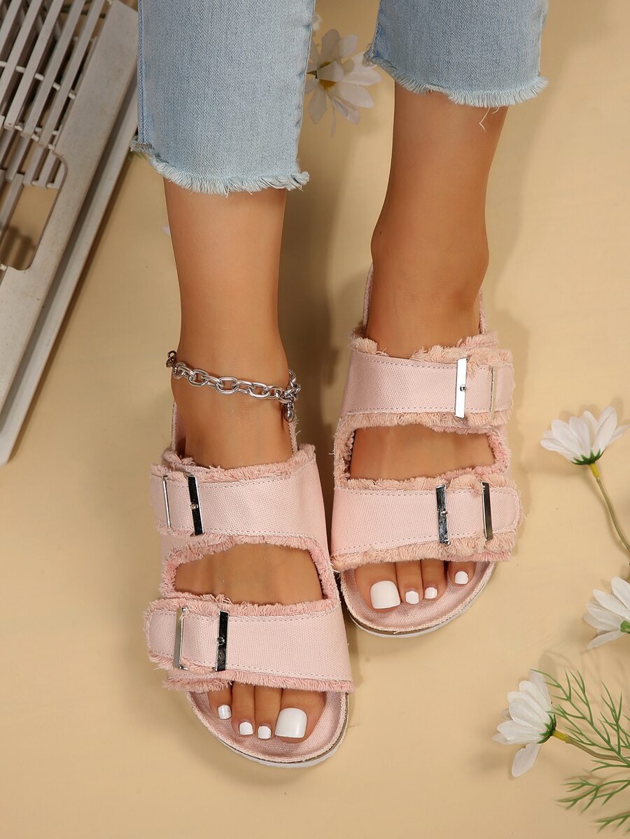 新款女士時尚平底涼鞋 - 粉色 - 查看 1