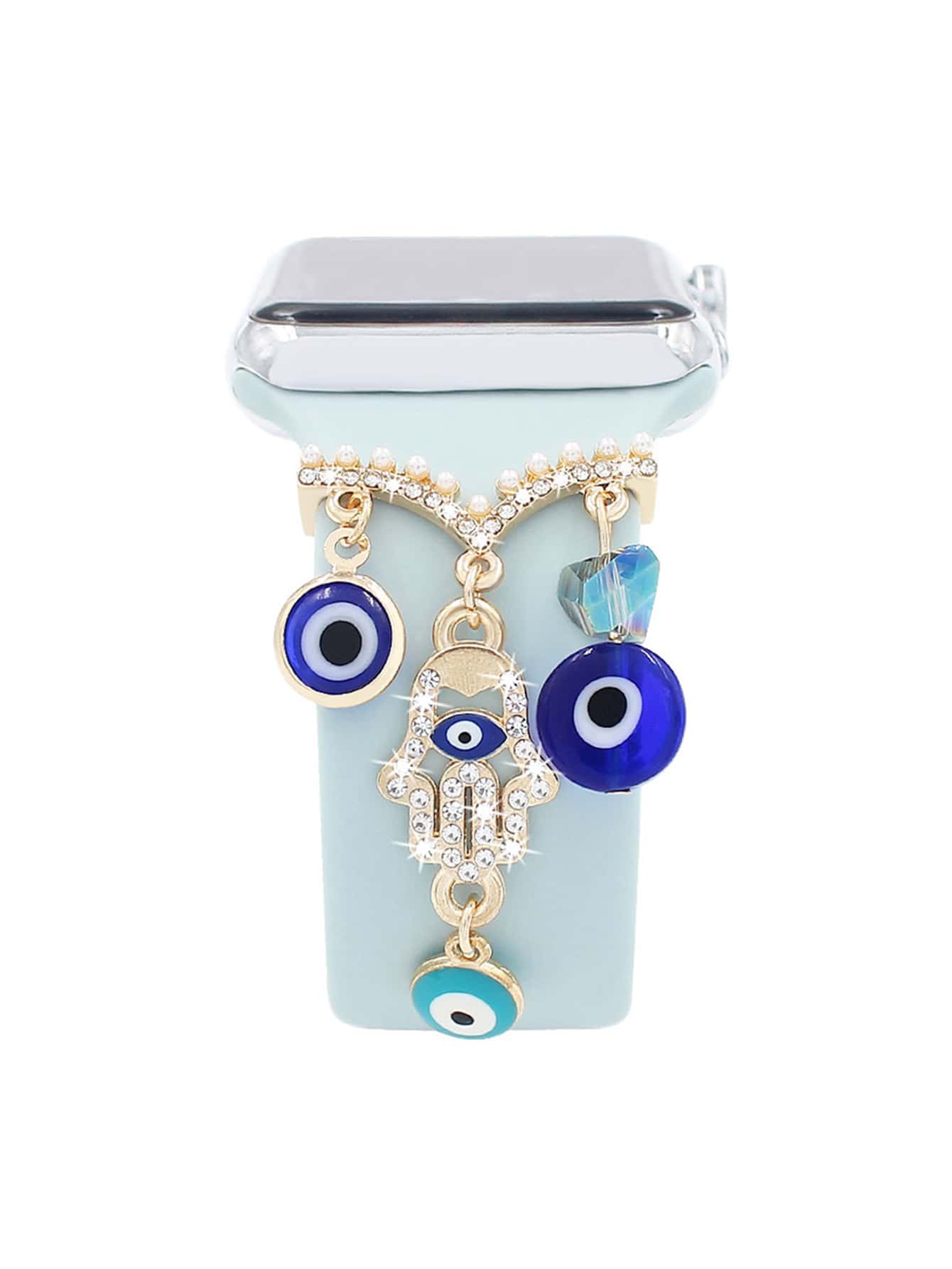 1pc Eye & Rhinestone Pendant Stainless Steel Watchband Decoration Ring - Gold - View 1