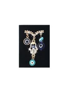 1pc Eye & Rhinestone Pendant Stainless Steel Watchband Decoration Ring - Gold - View 2