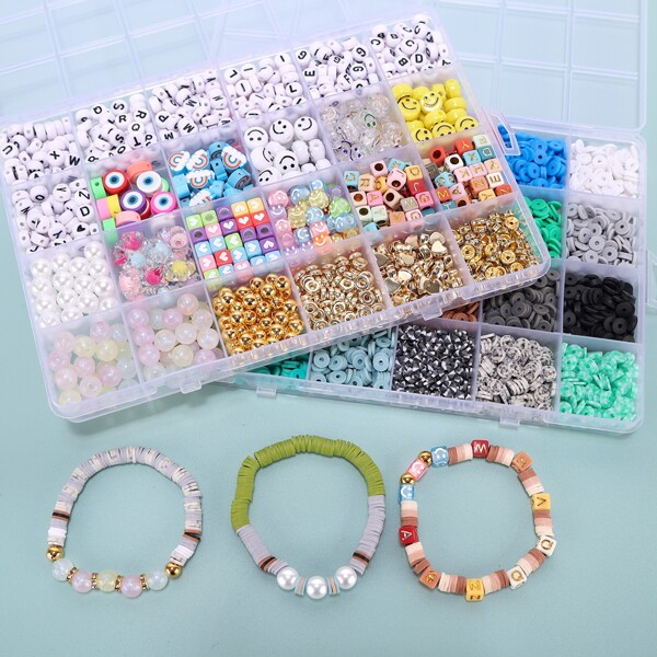 Clay Beads Bracelet Making Kit, Preppy Friendship Flat Polymer Heishi