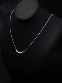 SYMFNY 1pc 925 Silver Minimalist Shiny Cubic Zirconia Pendant Necklace - Style 1 - View 4