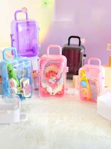 可愛迷你拉桿箱收納盒創意可移動手提箱首飾類首飾盒書桌整理盒糖果盒 - 藍色 - 查看 1