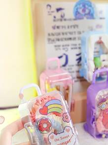 可愛迷你拉桿箱收納盒創意可移動手提箱首飾類首飾盒書桌整理盒糖果盒 - 藍色 - 查看 2